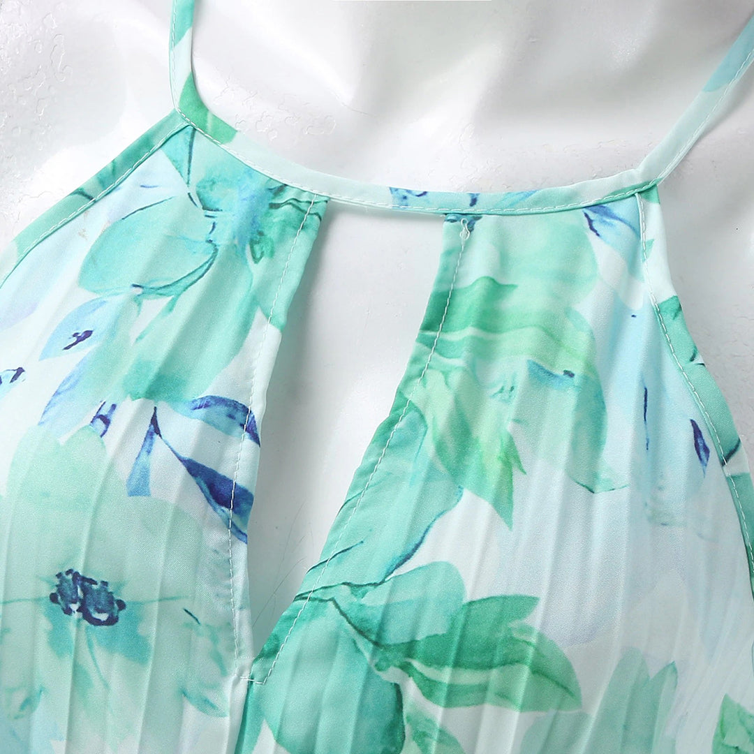 Bloemige Maxi-jurk - Halternek & Wikkel Detail met Asymmetrische Zoom