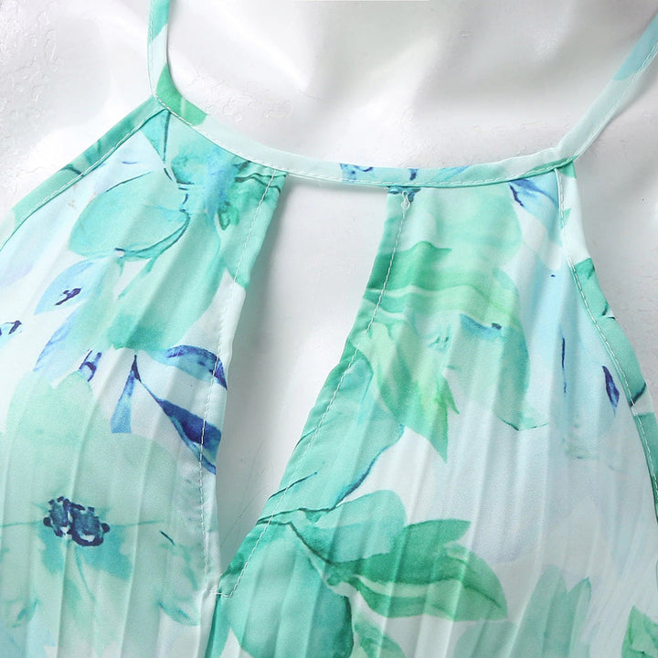 Bloemige Maxi-jurk - Halternek & Wikkel Detail met Asymmetrische Zoom