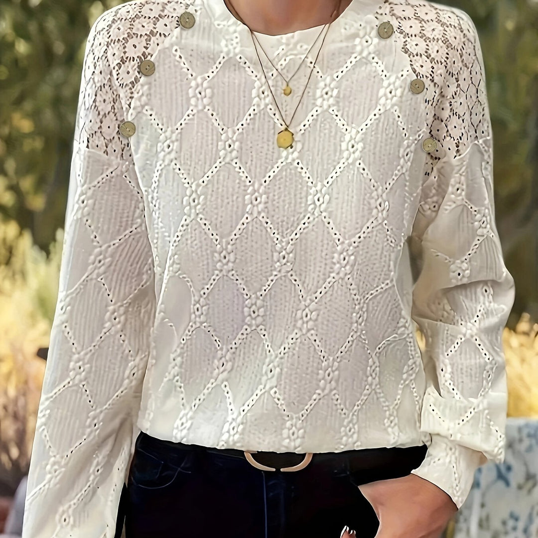 Blouse – Contrast Kanten Detail & Lantern Mouwen