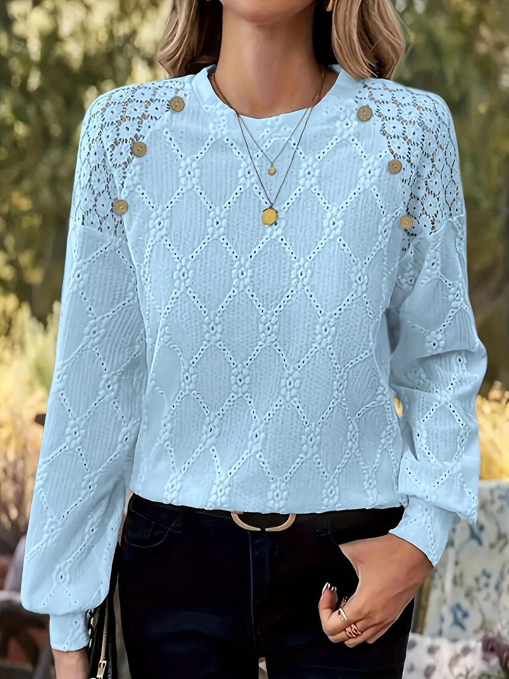 Blouse – Contrast Kanten Detail & Lantern Mouwen