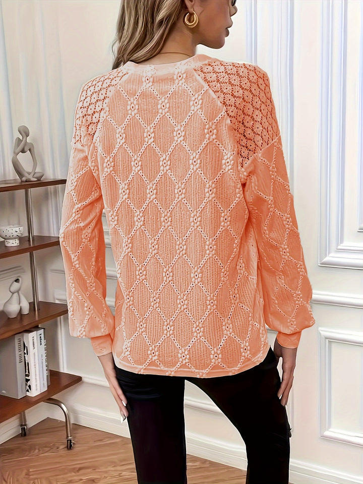 Blouse – Contrast Kanten Detail & Lantern Mouwen