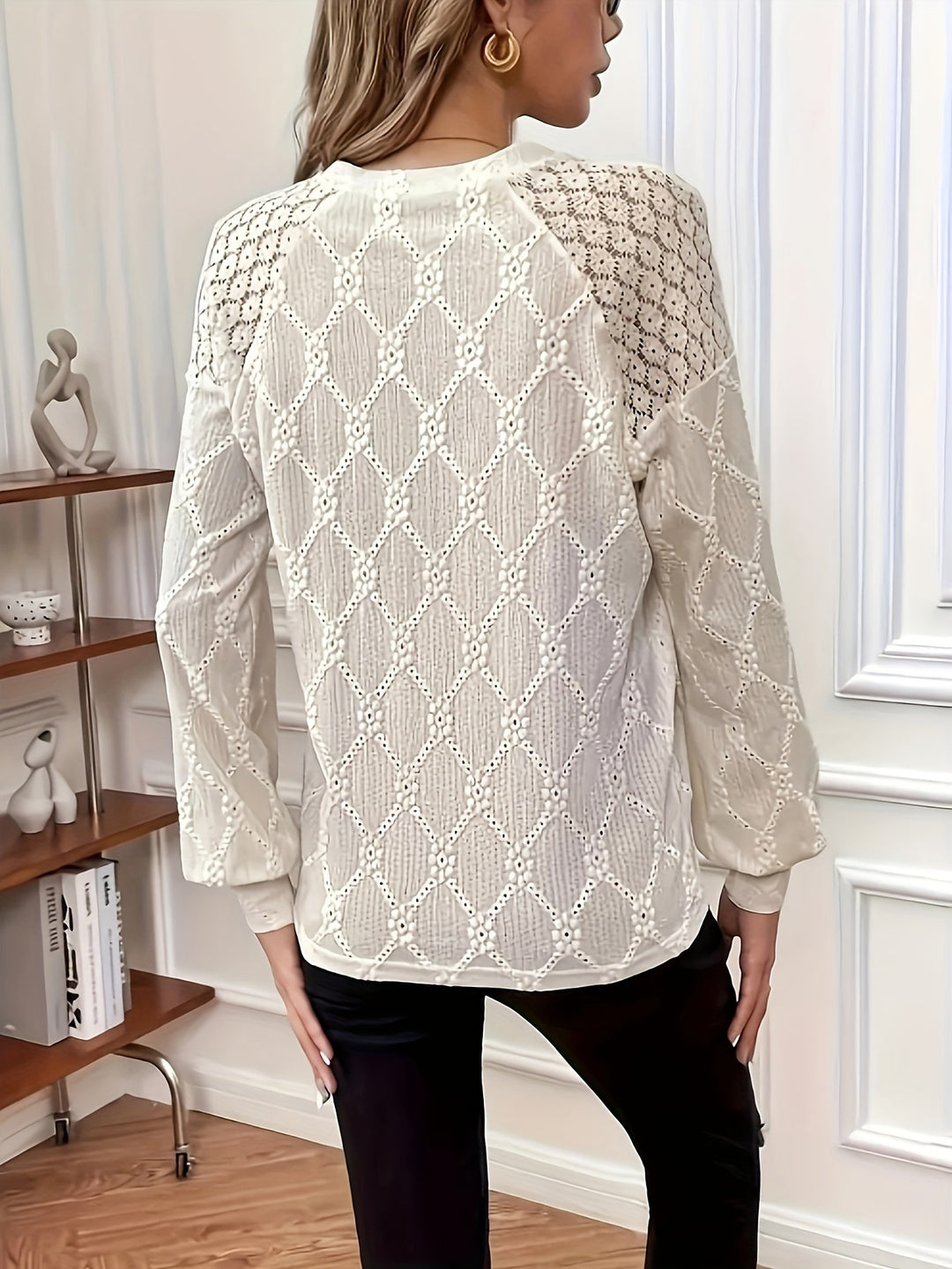 Blouse – Contrast Kanten Detail & Lantern Mouwen