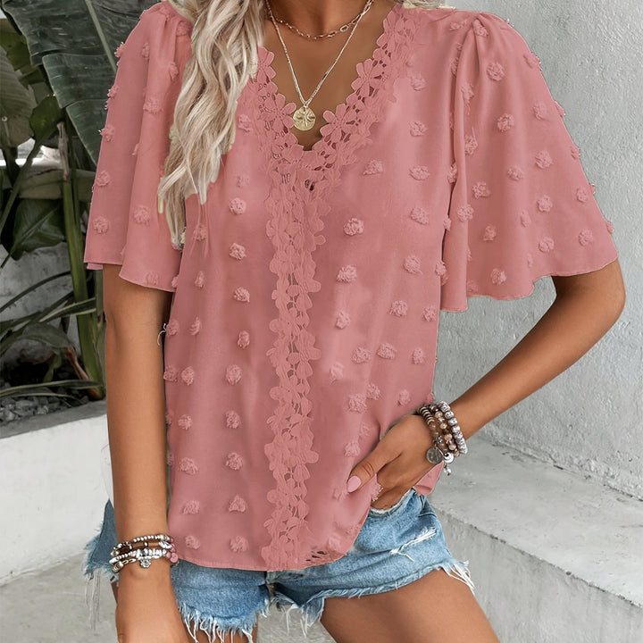 Blouse – Contrasterend Kant & Vlindermouwen Ontwerp