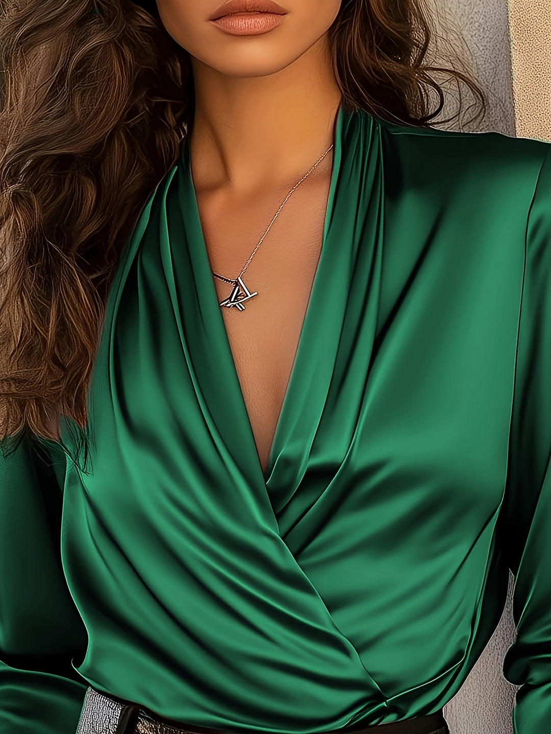 Blouse – Geplooide Details & V-Hals Ontwerp