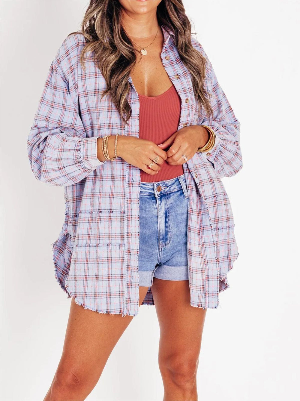 Blouse - Geruit Met Franjes En Losse Vorm