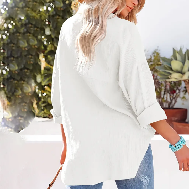 Blouse – Gestructureerde V Hals & Makkelijk Te Lagen