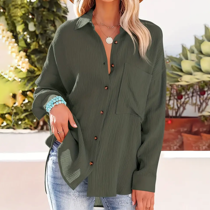 Blouse – Gestructureerde V Hals & Makkelijk Te Lagen