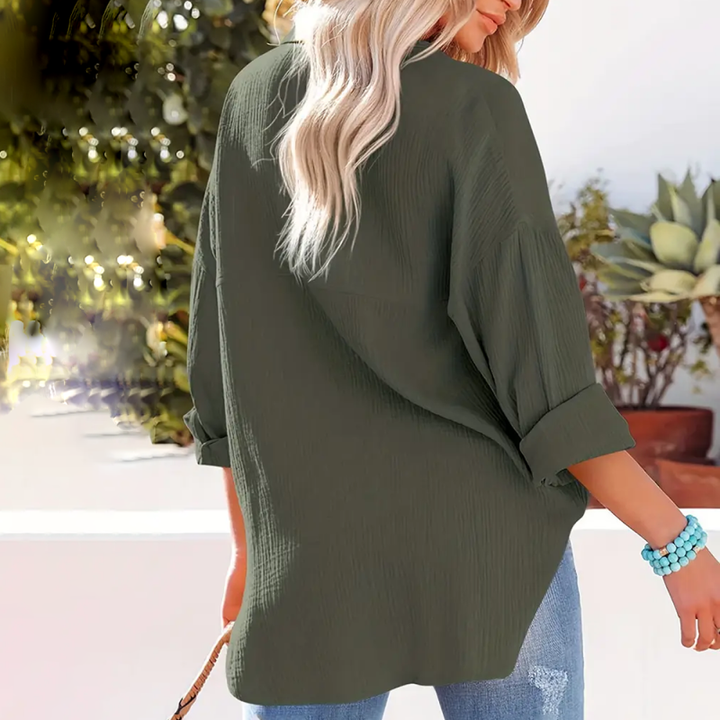 Blouse – Gestructureerde V Hals & Makkelijk Te Lagen