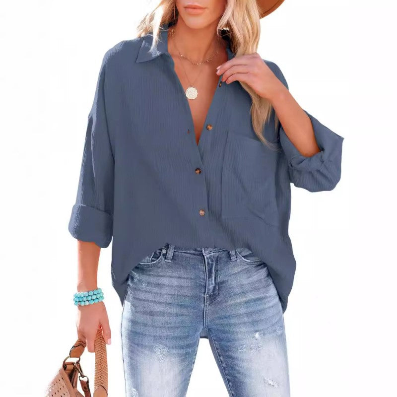 Blouse – Gestructureerde V Hals & Makkelijk Te Lagen