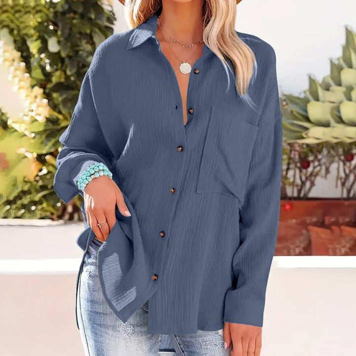 Blouse – Gestructureerde V Hals & Makkelijk Te Lagen