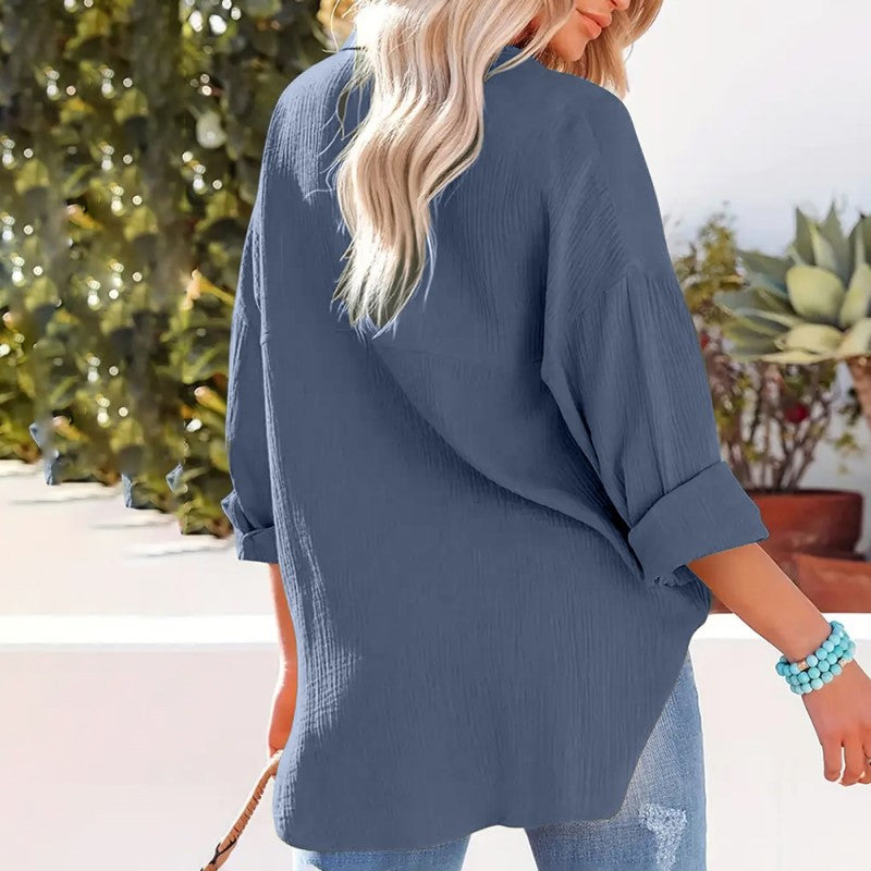Blouse – Gestructureerde V Hals & Makkelijk Te Lagen