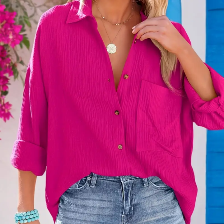 Blouse – Gestructureerde V Hals & Makkelijk Te Lagen