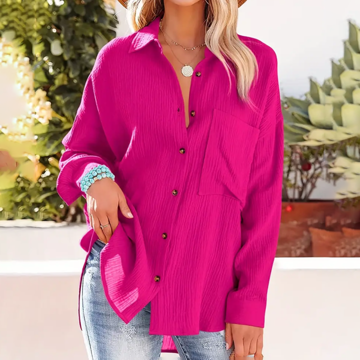 Blouse – Gestructureerde V Hals & Makkelijk Te Lagen
