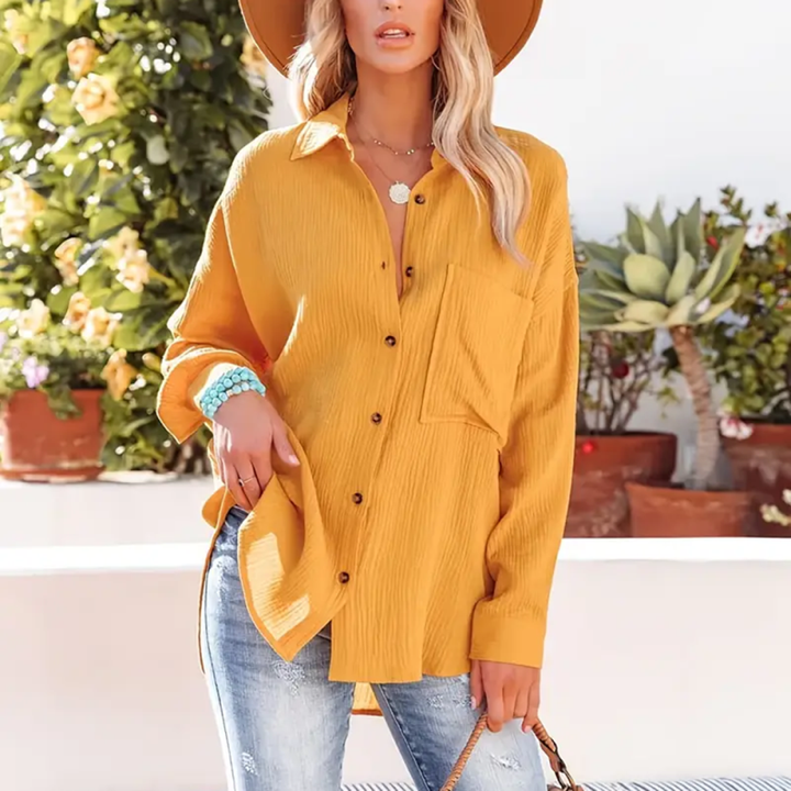 Blouse – Gestructureerde V Hals & Makkelijk Te Lagen