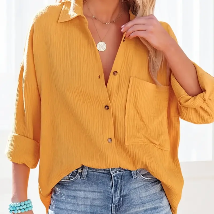 Blouse – Gestructureerde V Hals & Makkelijk Te Lagen