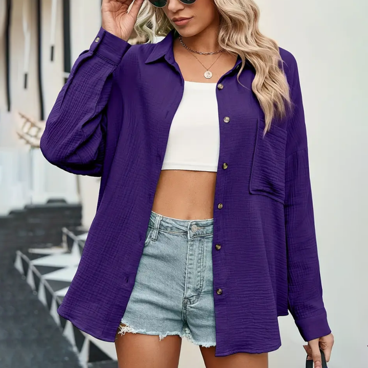 Blouse – Gestructureerde V Hals & Makkelijk Te Lagen