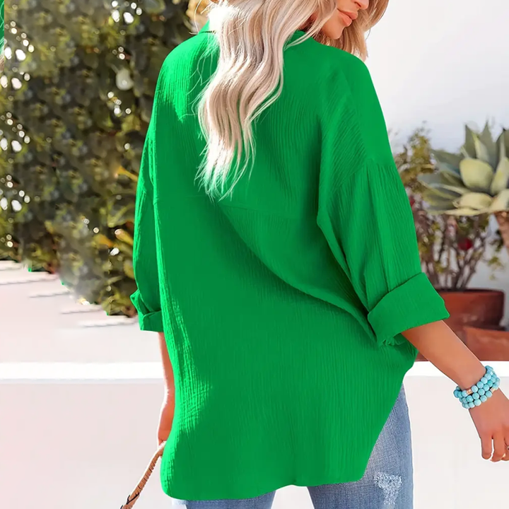 Blouse – Gestructureerde V Hals & Makkelijk Te Lagen