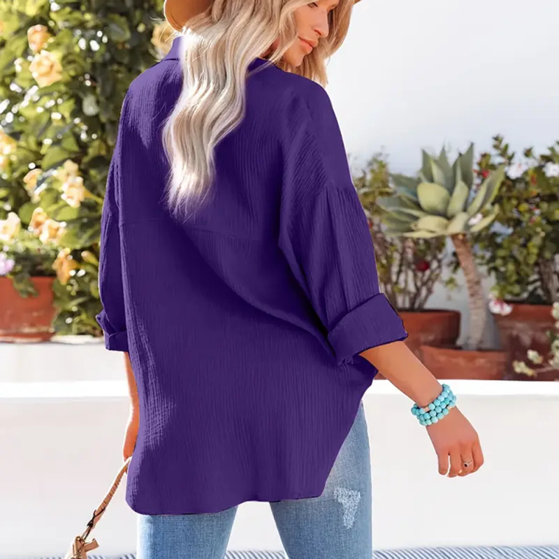 Blouse – Gestructureerde V Hals & Makkelijk Te Lagen