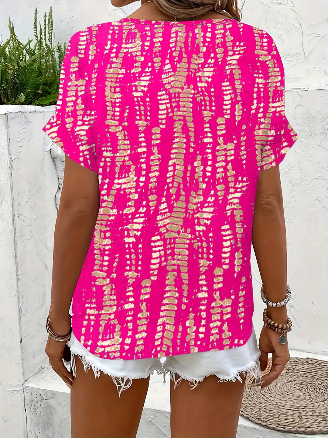 Blouse – Inkeping V-Hals & Korte Mouwen