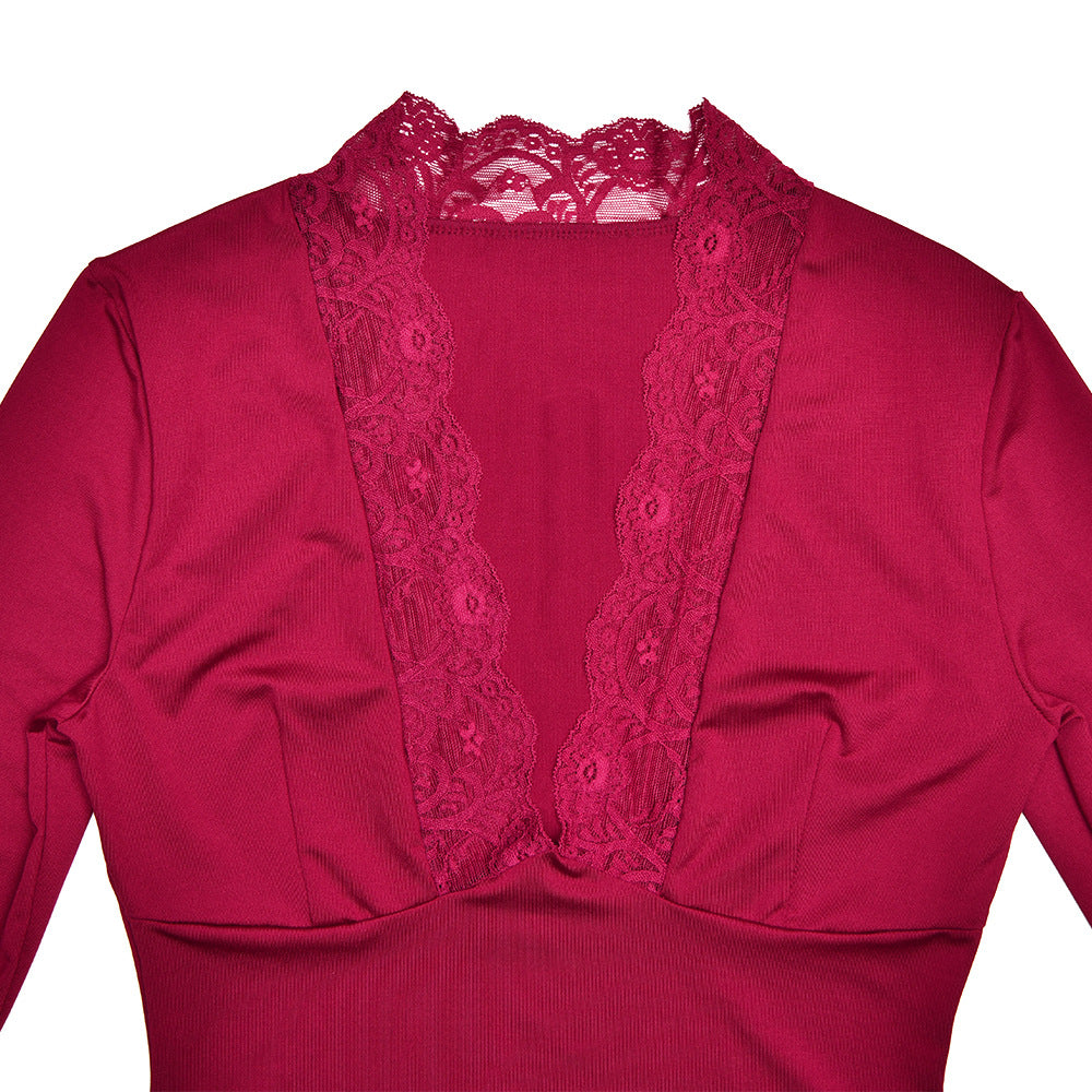 Blouse - Kanten V-hals En Getailleerde Taille
