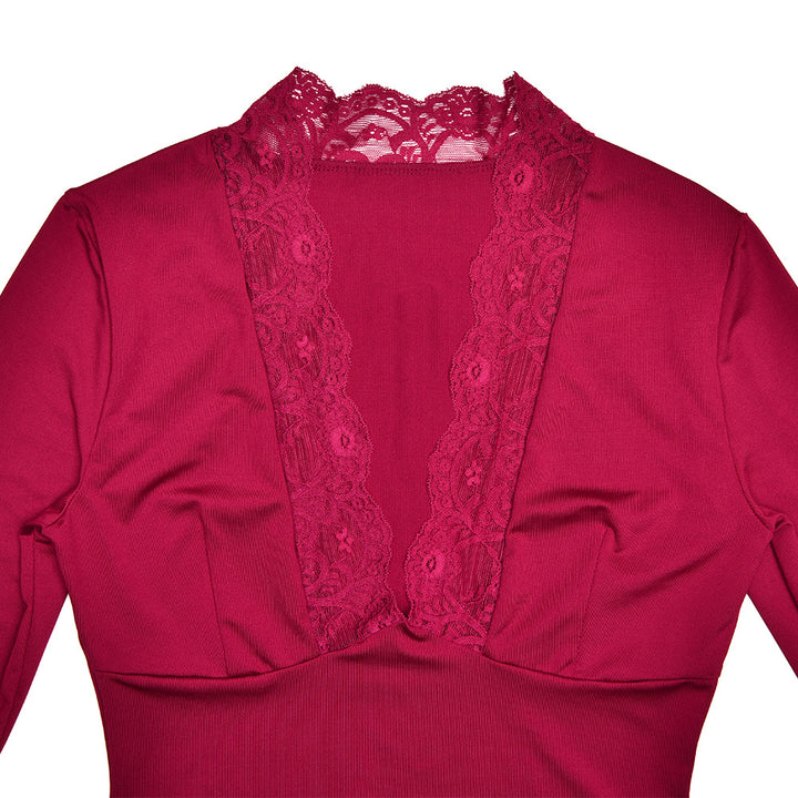 Blouse - Kanten V-hals En Getailleerde Taille