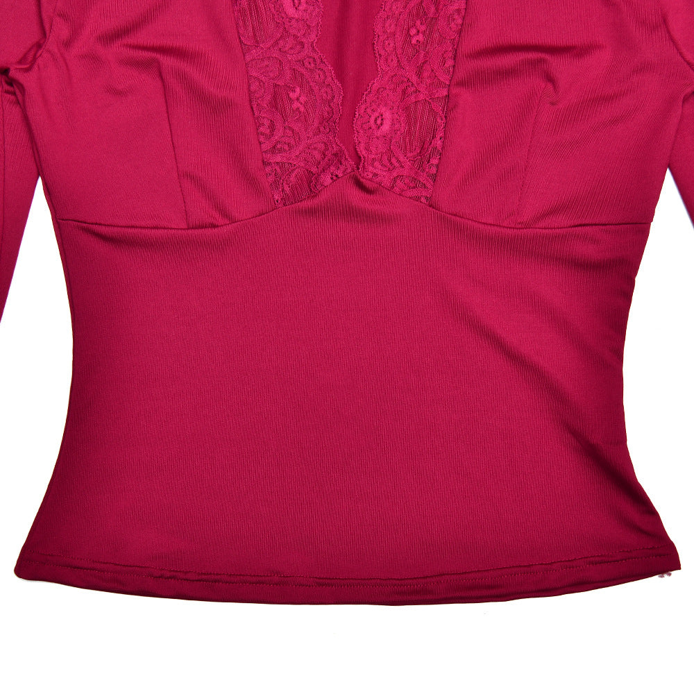 Blouse - Kanten V-hals En Getailleerde Taille