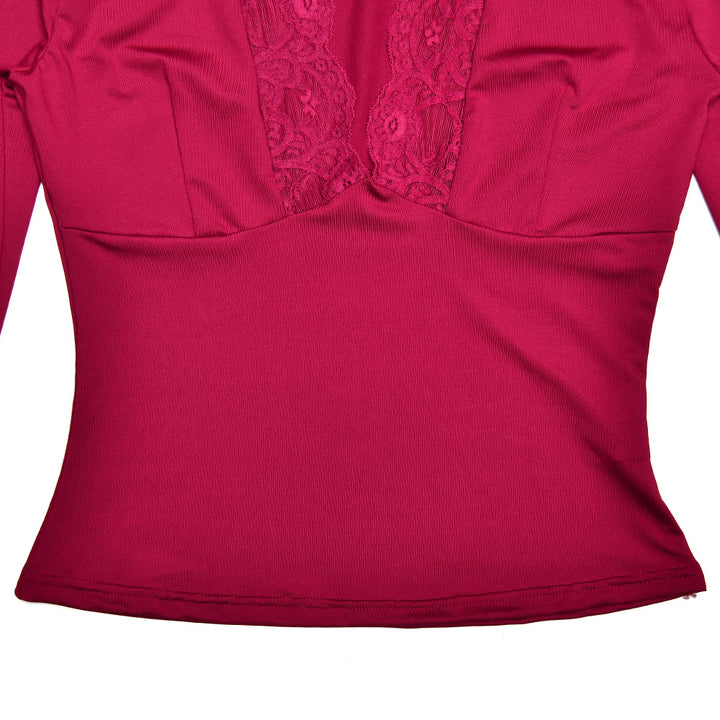 Blouse - Kanten V-hals En Getailleerde Taille
