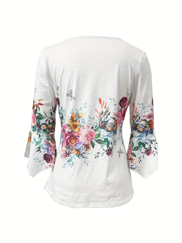 Blouse – Knoopsluiting & Comfortabele Pasvorm met Bloemenprint