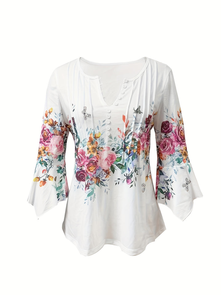 Blouse – Knoopsluiting & Comfortabele Pasvorm met Bloemenprint