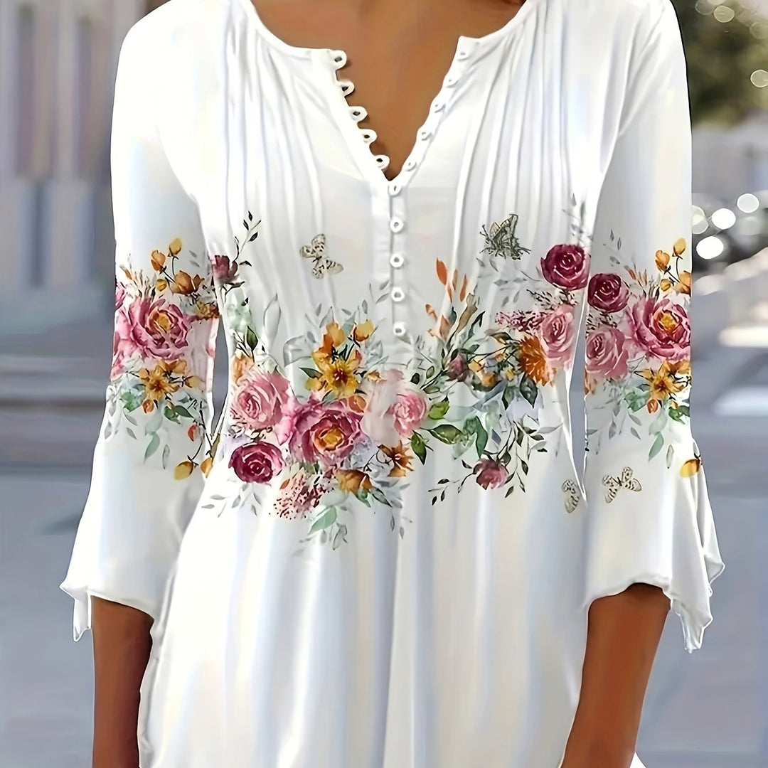 Blouse – Knoopsluiting & Comfortabele Pasvorm met Bloemenprint