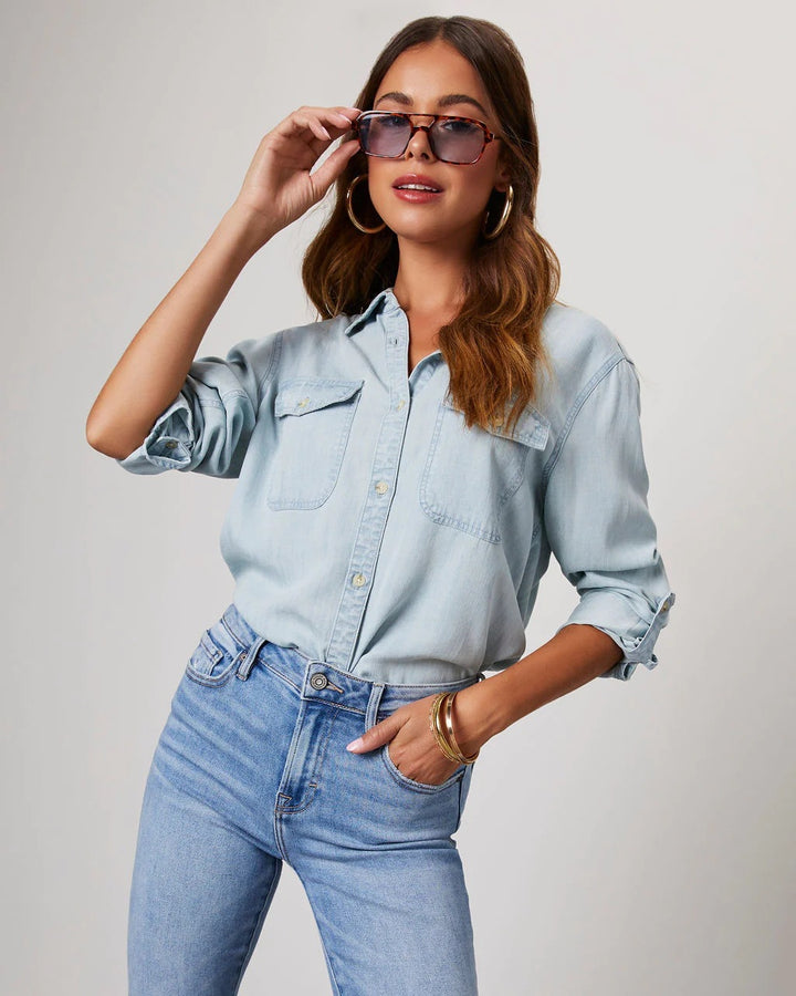 Blouse – Knoopsluiting & Lange Mouwen van Katoenmix