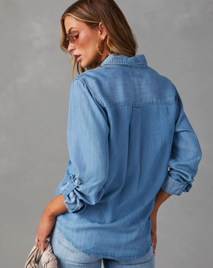 Blouse – Knoopsluiting & Lange Mouwen van Katoenmix