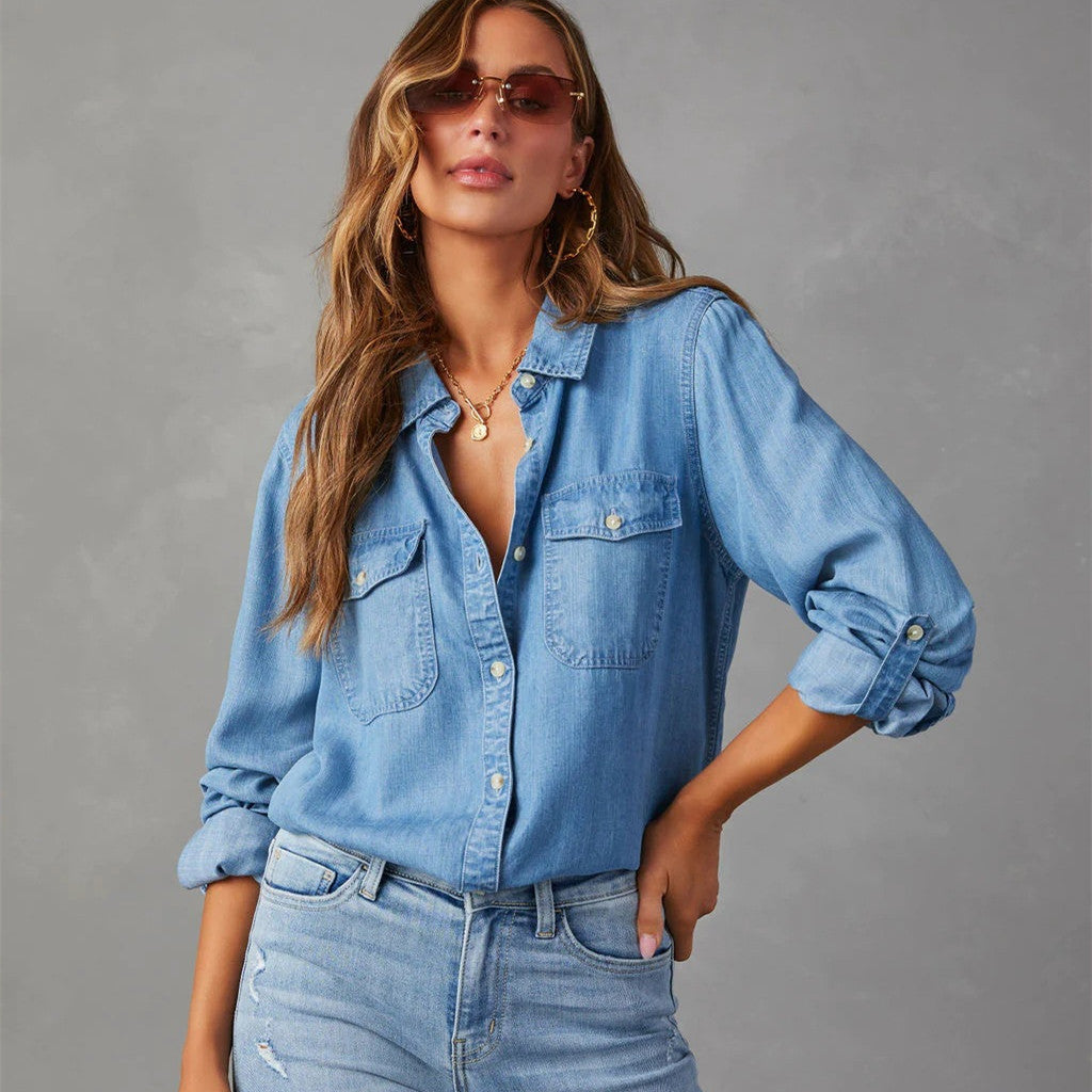 Blouse – Knoopsluiting & Lange Mouwen van Katoenmix