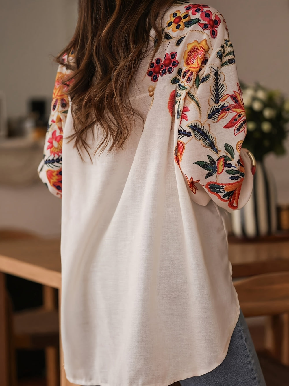 Blouse – Lange Mouwen & Knoopsluiting met Bloemenprint