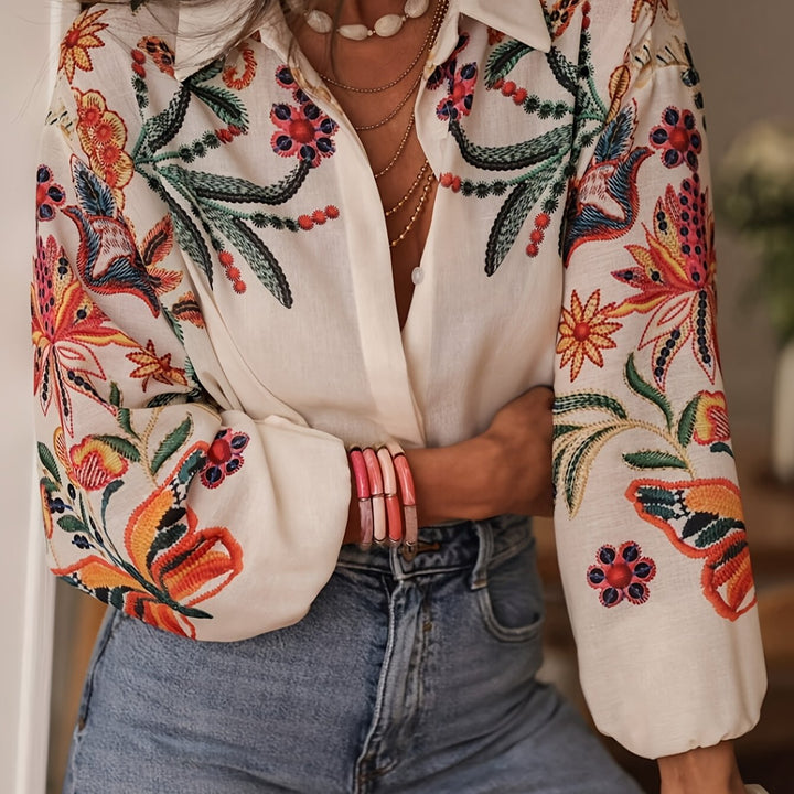 Blouse – Lange Mouwen & Knoopsluiting met Bloemenprint