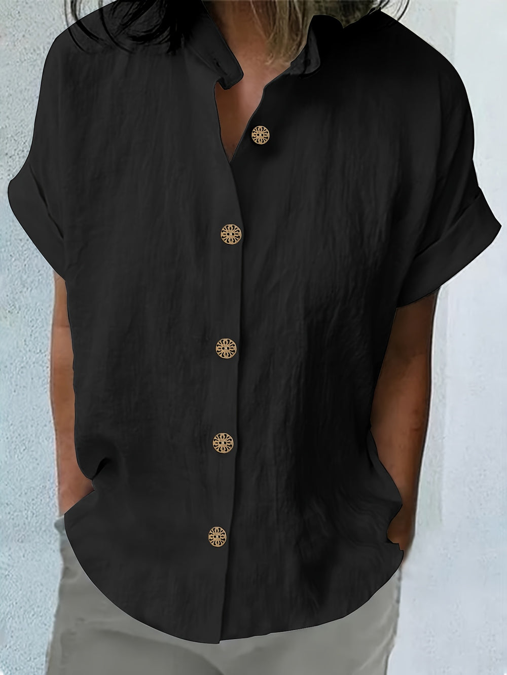 Blouse – Losse Batwing Mouwen & Knoopsluiting