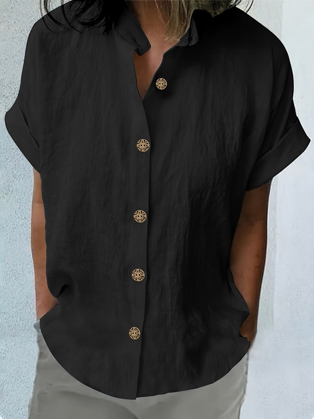 Blouse – Losse Batwing Mouwen & Knoopsluiting