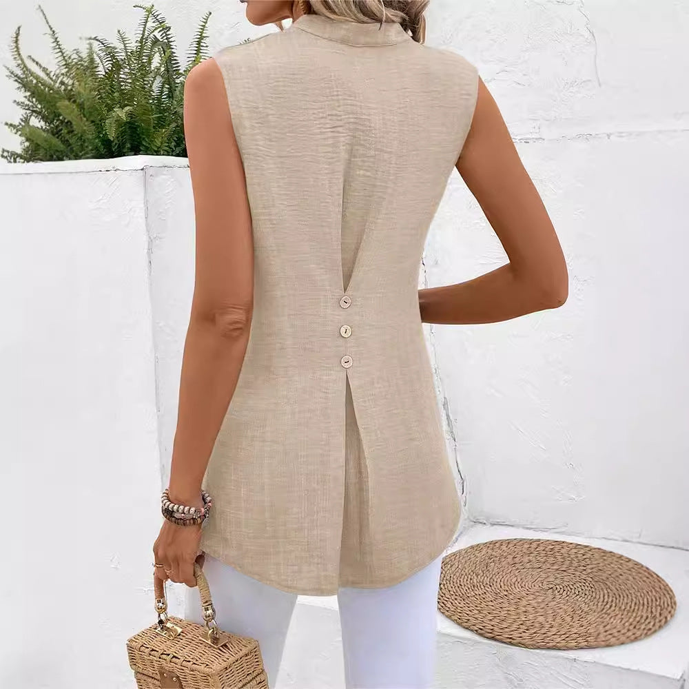 Blouse – Mouwloos Ontwerp & V-hals met Slanke Pasvorm