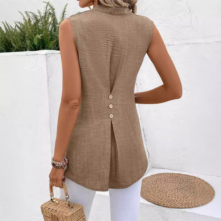 Blouse – Mouwloos Ontwerp & V-hals met Slanke Pasvorm
