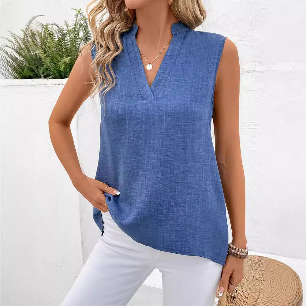 Blouse – Mouwloos Ontwerp & V-hals met Slanke Pasvorm