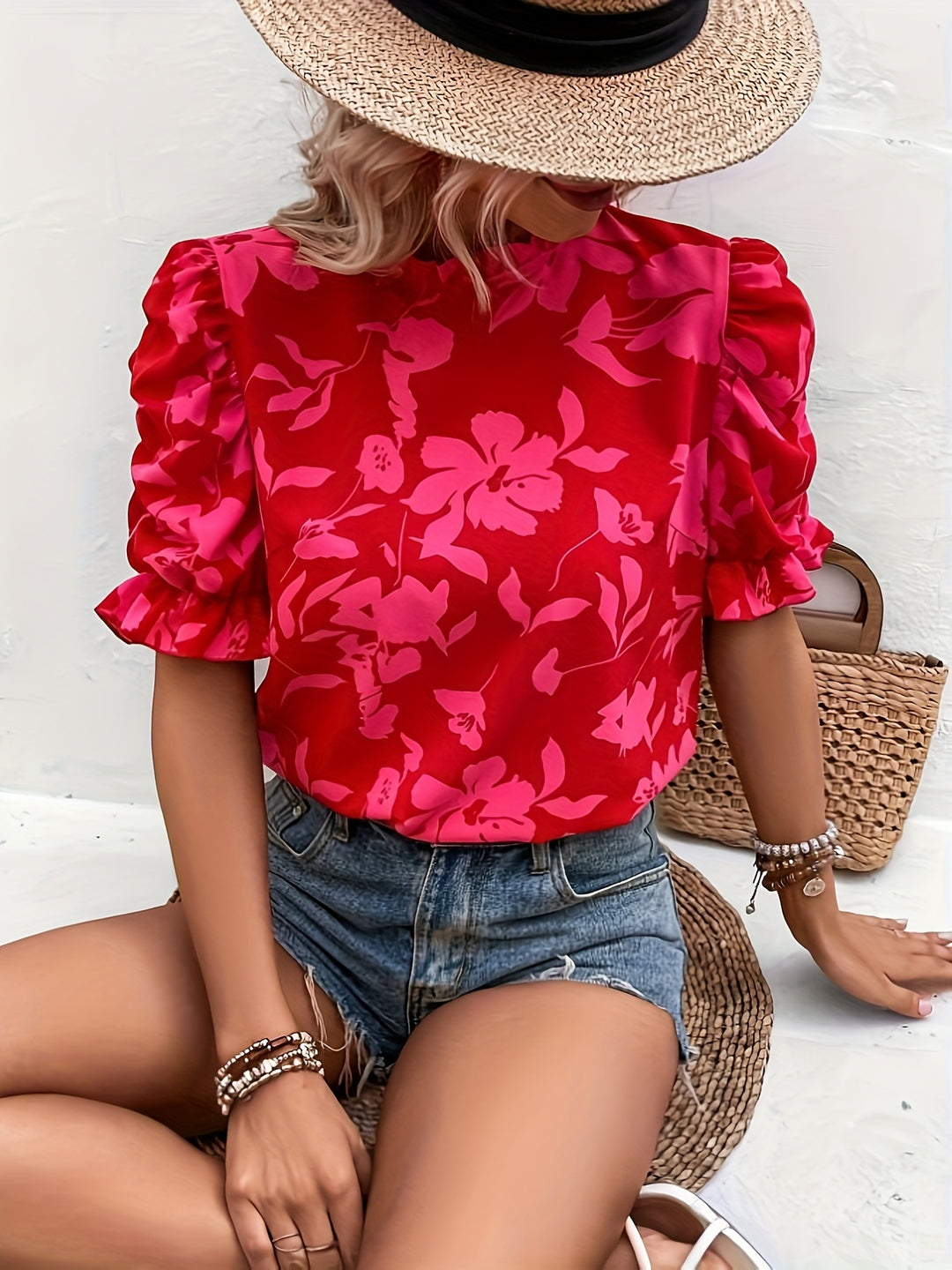 Blouse – Pofmouwen & Zijspeld Voor Verstelbare Pasvorm