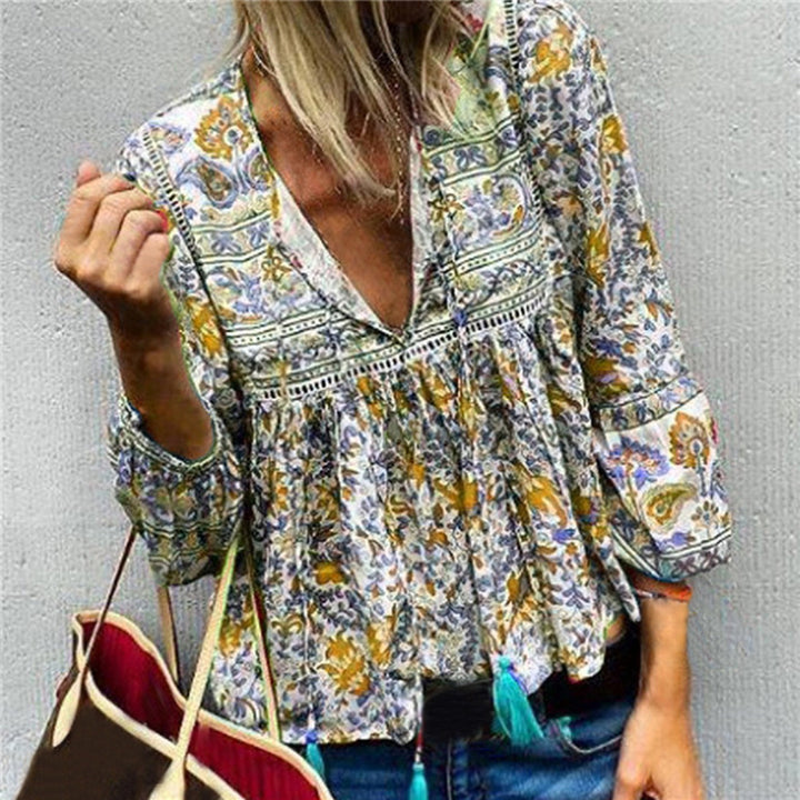 Blouse – V Hals Lange Mouwen En Polyestermix Voor Vrije Beweging