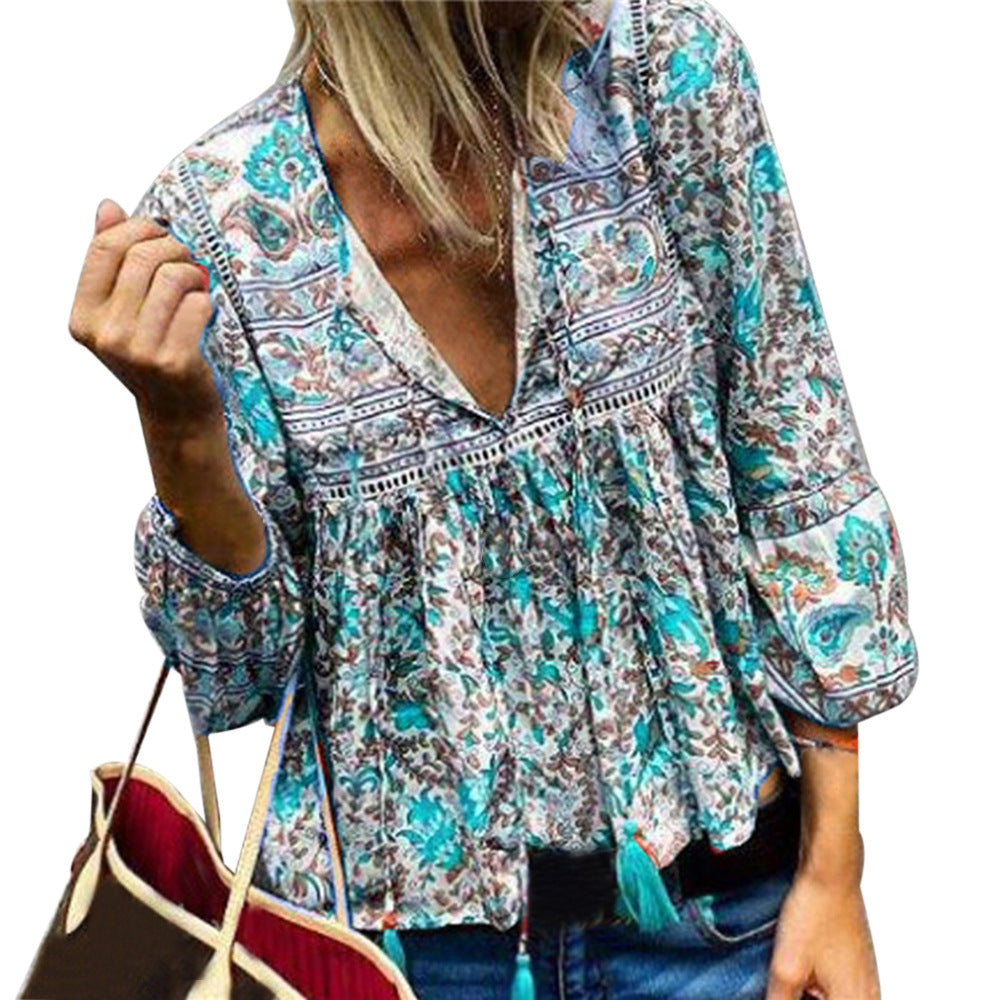 Blouse – V Hals Lange Mouwen En Polyestermix Voor Vrije Beweging