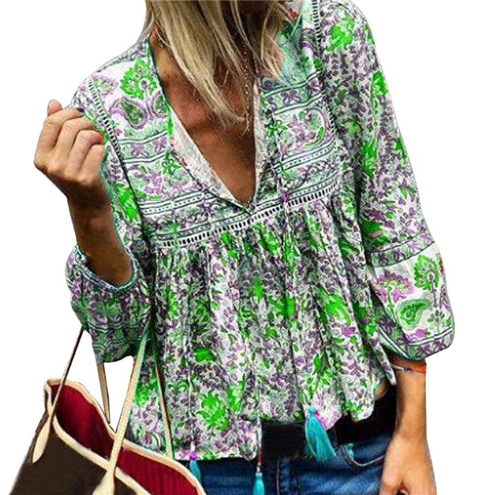 Blouse – V Hals Lange Mouwen En Polyestermix Voor Vrije Beweging