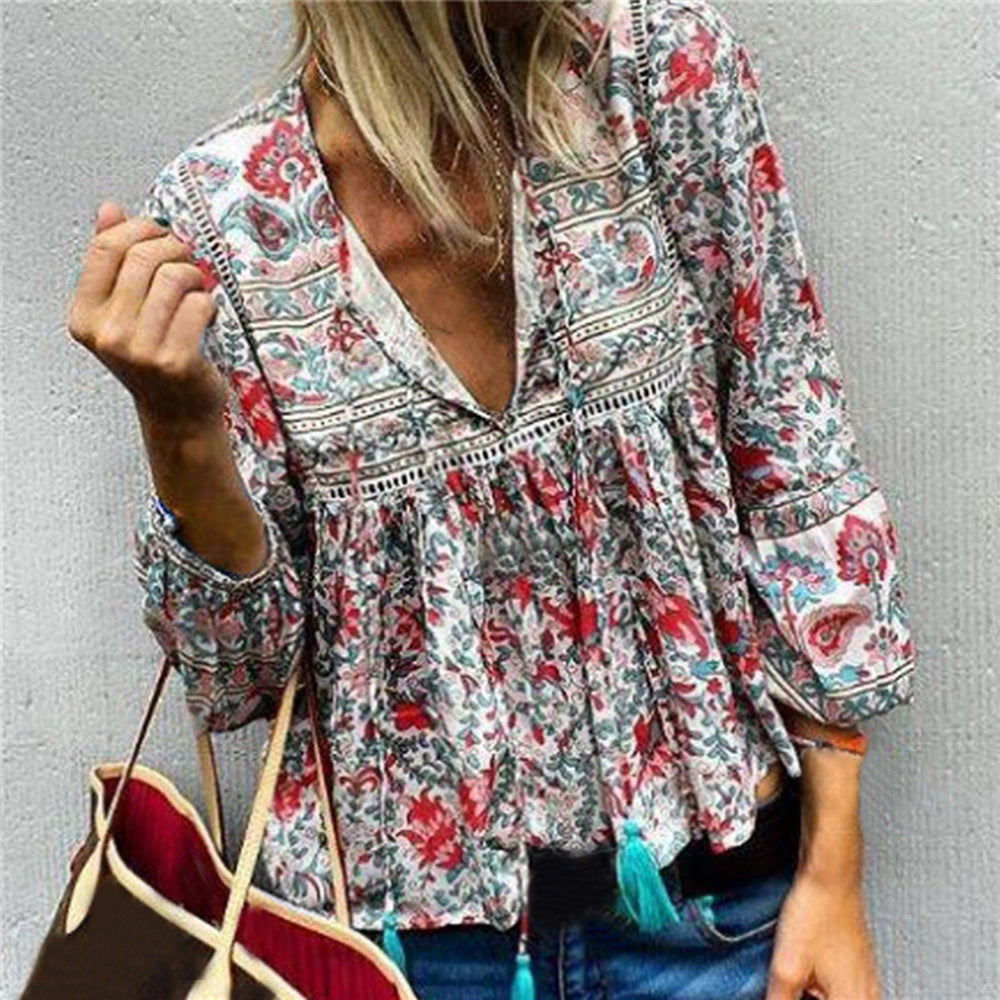 Blouse – V Hals Lange Mouwen En Polyestermix Voor Vrije Beweging
