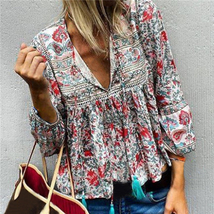 Blouse – V Hals Lange Mouwen En Polyestermix Voor Vrije Beweging