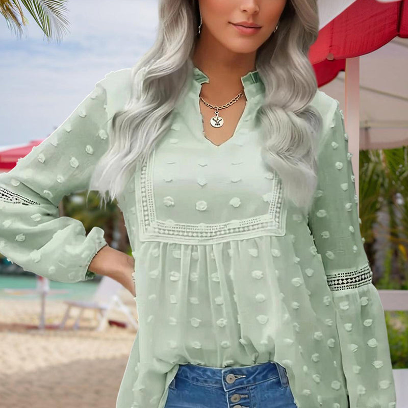 Blouse – V-Hals Met Kantopeningen & Luchtig Draagcomfort