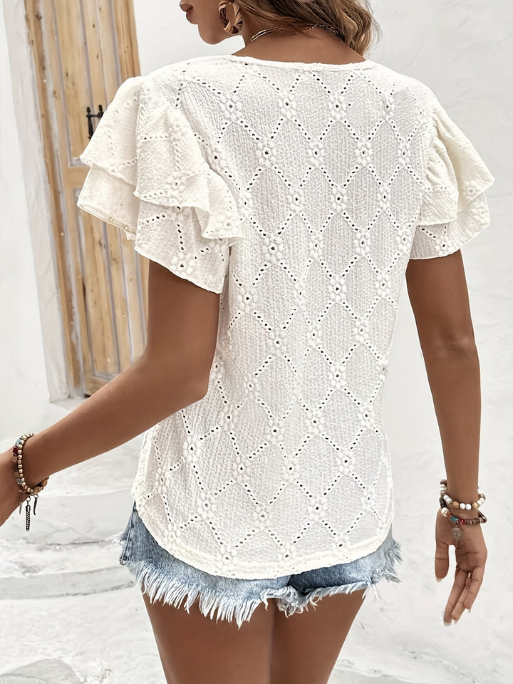 Blouse – V-Hals & Ruches Mouwen voor Ademend Comfort