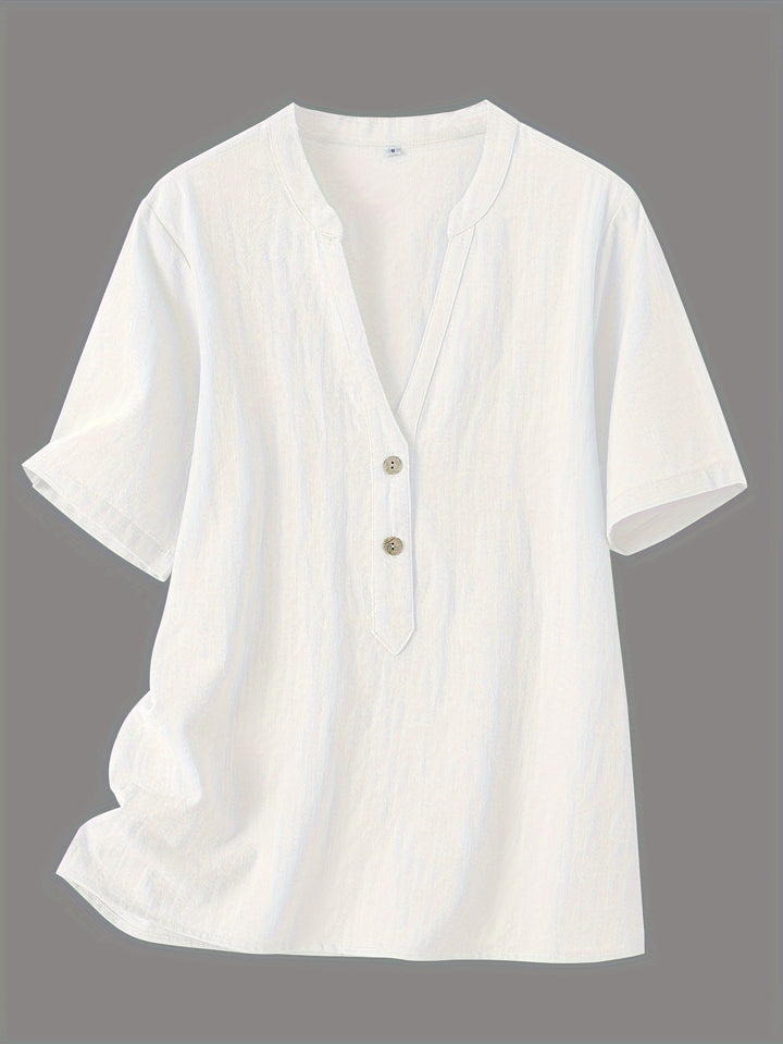 Blouse – V-hals & Losse Pasvorm met Korte Mouwen