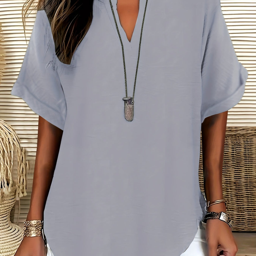 Blouse – V-hals & Losse Pasvorm met Korte Mouwen